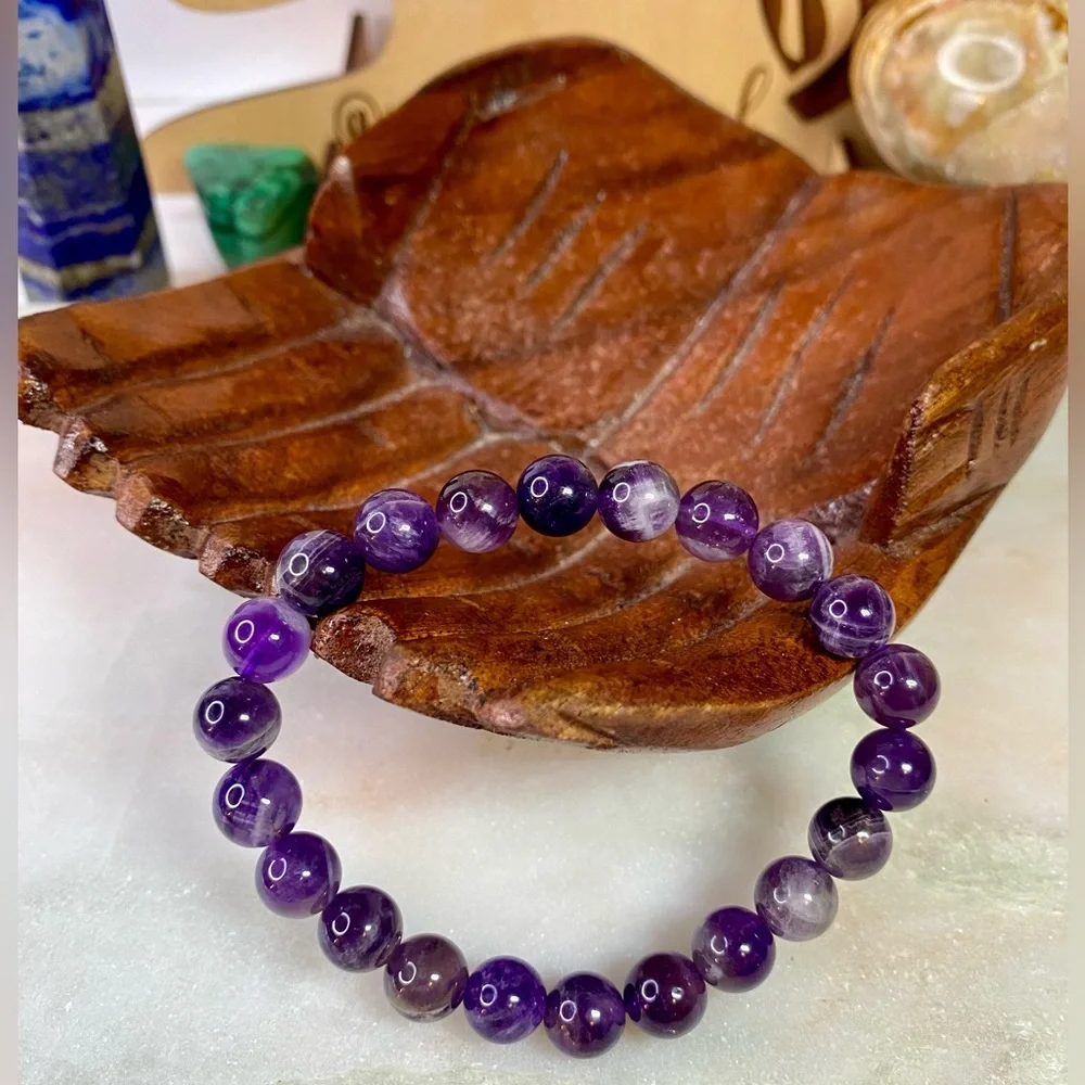 Purple Lace Dream Amethyst Gemstone Bead Crystal Stretch Bracelet